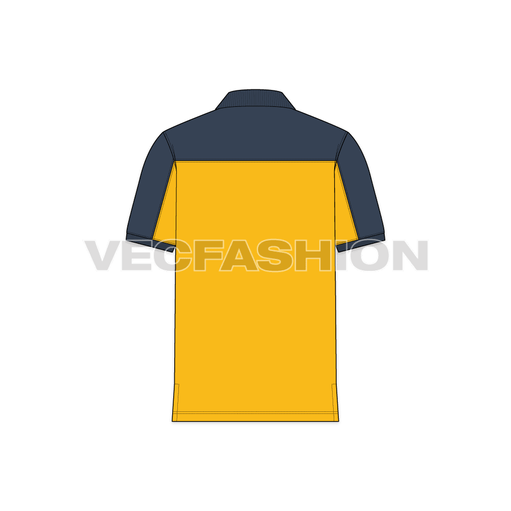 Mens classic polo shirt flat sketch, back view