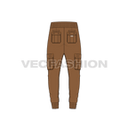 Mens cargo jogger pants flat sketch, back view