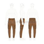 Mens cargo jogger pants flat sketch, croqui sketch