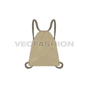 A detailed rendered Vector template for Backpack with drawstring in khaki color. This template is having color study of lights and darks, yet easy to change colors.