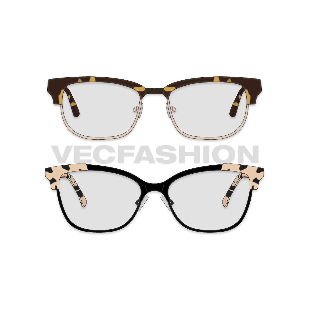 A vector template of Elegant Eye Glasses. It has two designs in one can be used as general powered glasses or as sun glasses as well with dark shades. 