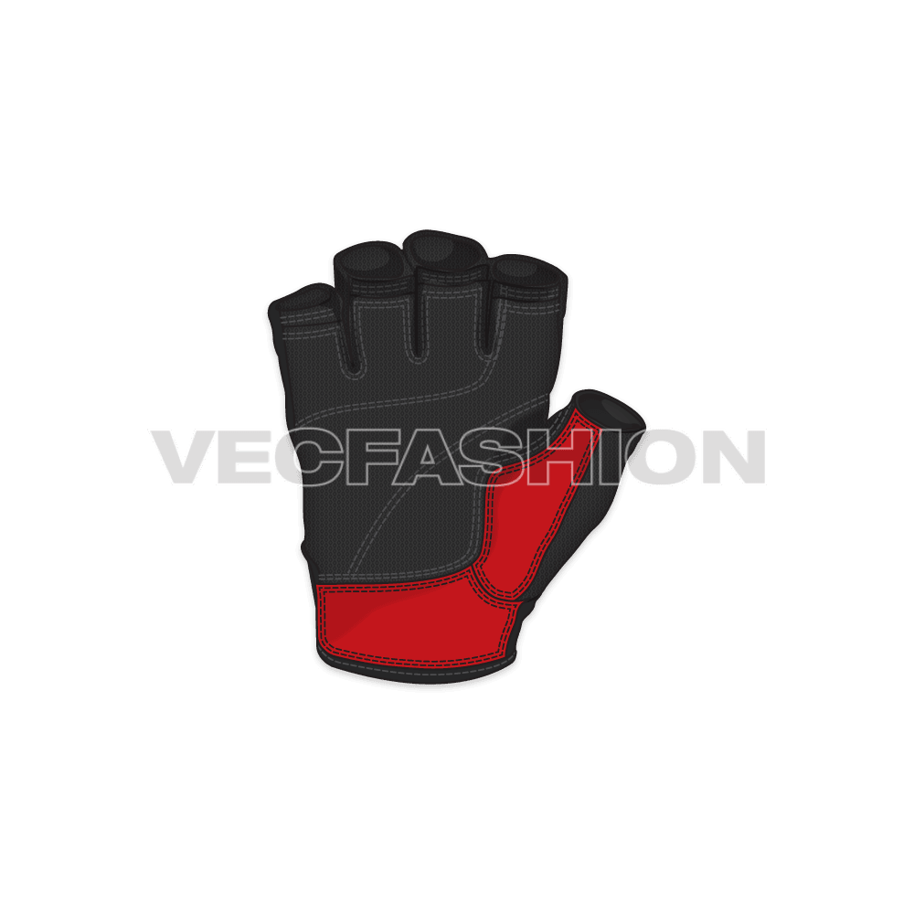 Fingerless pro sport leather gloves flat sketch, view 2