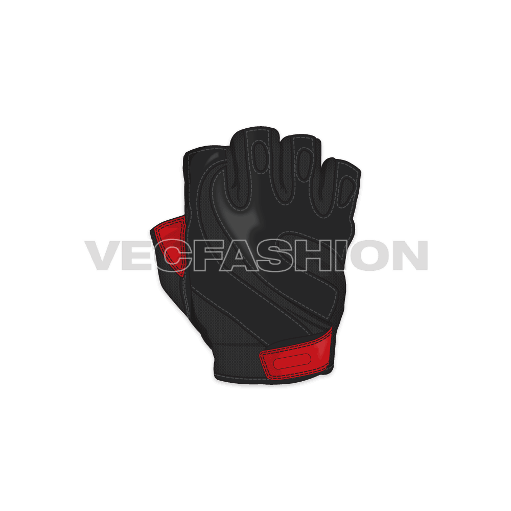 Fingerless pro sport leather gloves flat sketch, view 1