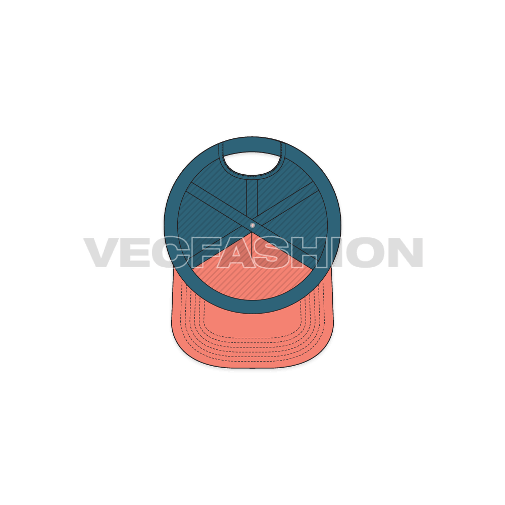 Flat peak snapback hat flat sketch, view 3