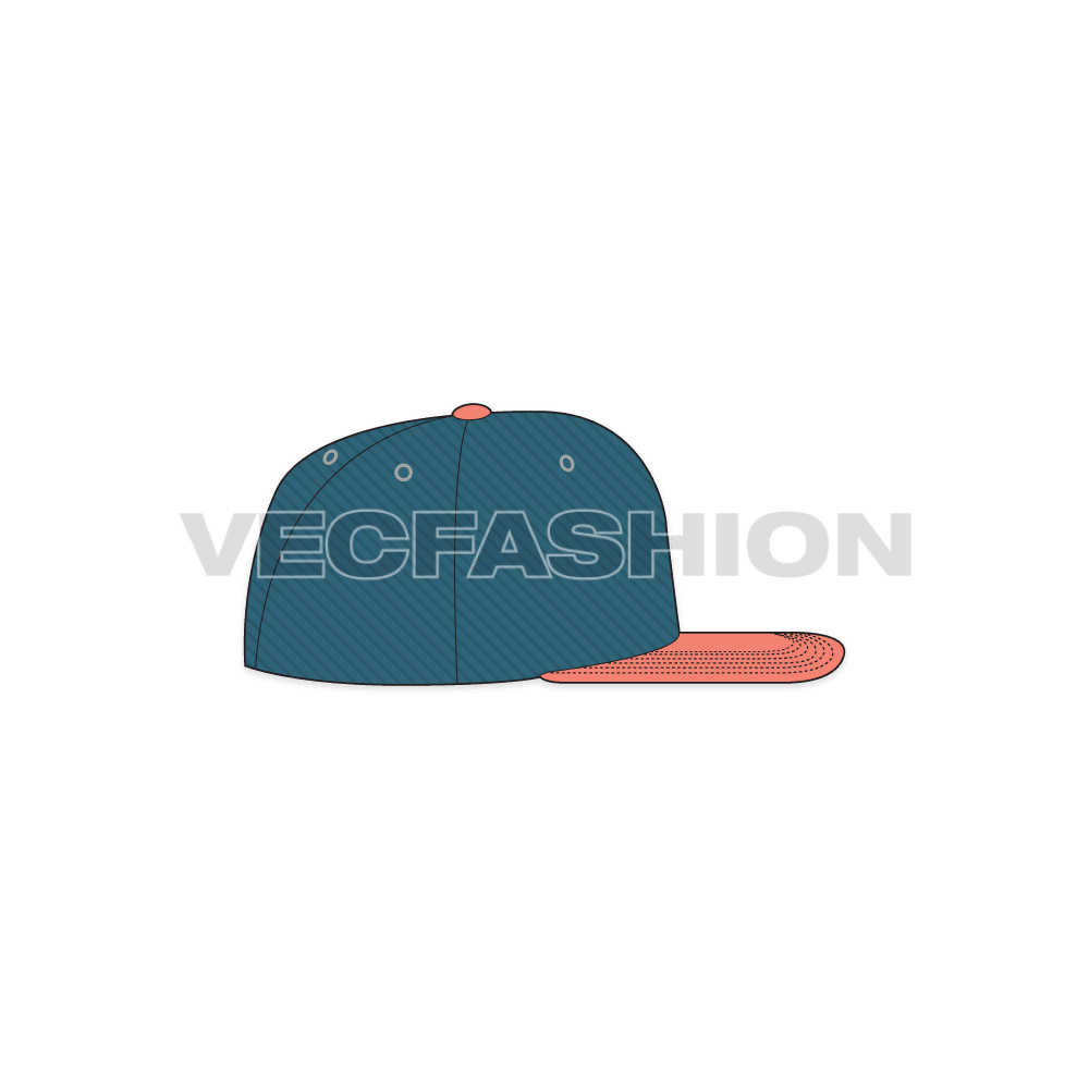 Flat peak snapback hat flat sketch, view 2