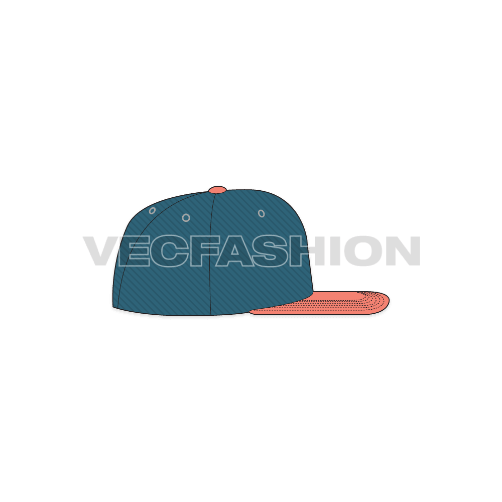 A simple but detailed vector fashion flat of all time classic Flat Peak Snapback Hat. This is designed in stone grey color with a contrast color Brim in dull blue grey shade. This vector template of a Snapback Cap also fits in Hats category, and is very popular among American Baseball Players and even for casual wearing. 