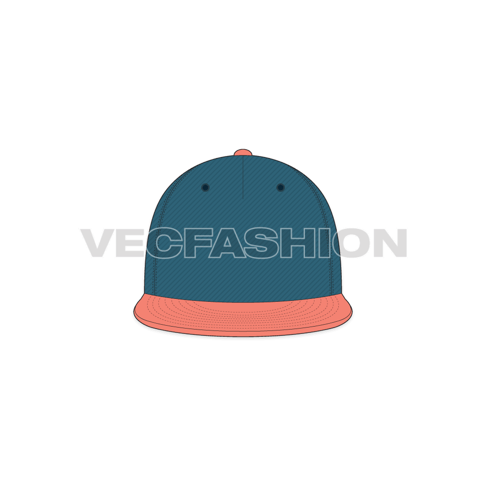 Flat peak snapback hat flat sketch, view 1