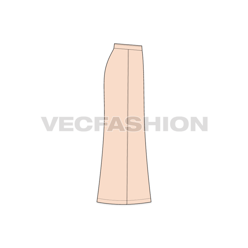 Floor length bell shaped skirt flat sketch, side view