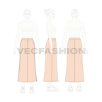 Floor length bell shaped skirt flat sketch, croqui sketch