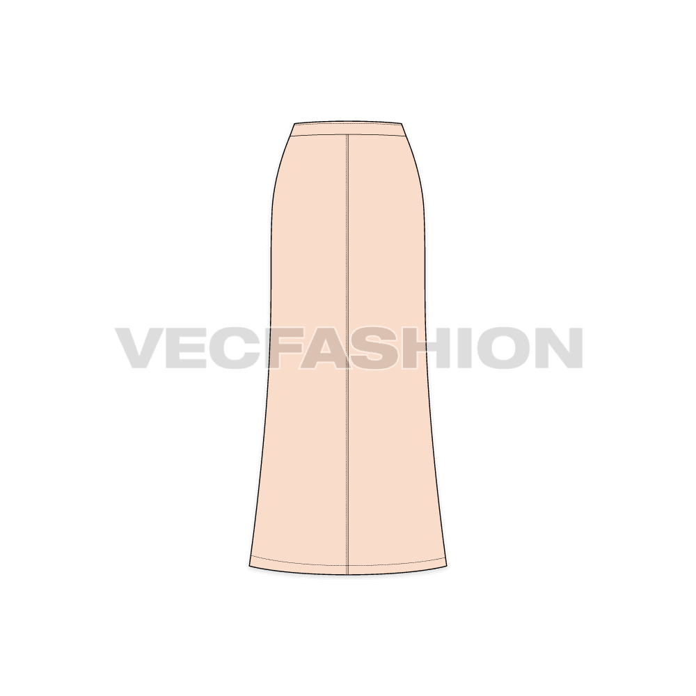 Floor length bell shaped skirt flat sketch, back view