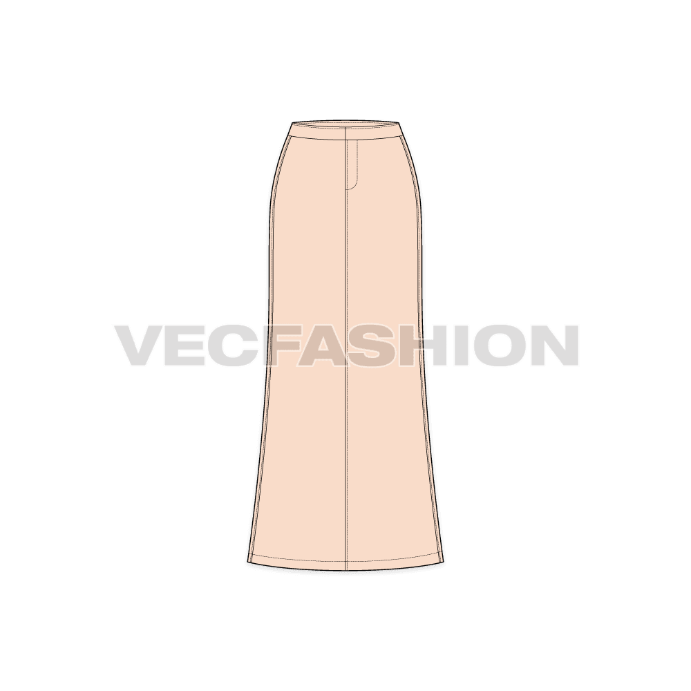 Floor length bell shaped skirt flat sketch, front view