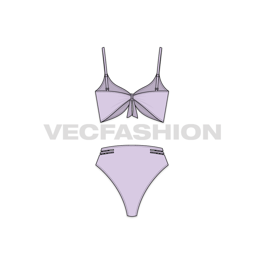 A vector template for Women's Front-Knot Beach Bikini, it is illustrated with heavy detailing yet easy to edit. 