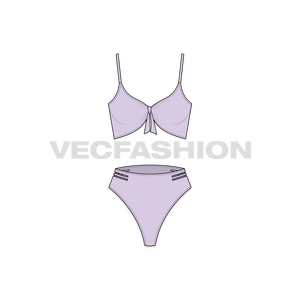A vector template for Women's Front-Knot Beach Bikini, it is illustrated with heavy detailing yet easy to edit. 
