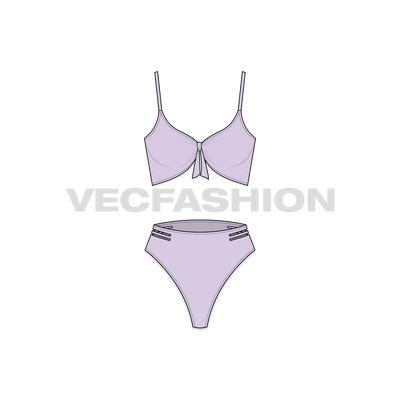 A vector template for Women's Front-Knot Beach Bikini, it is illustrated with heavy detailing yet easy to edit. 