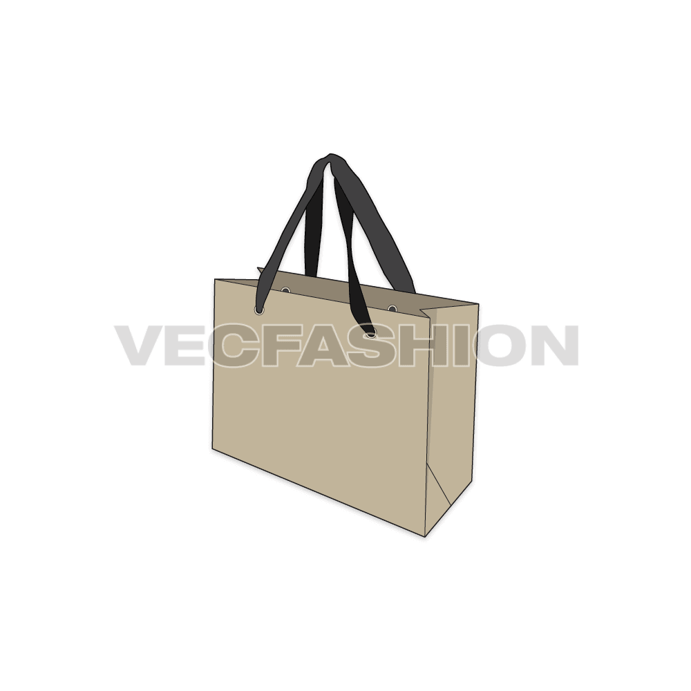 A vector illustrator cad for Garment Shopping Bag. It is colored in Khaki with dark grey straps. You can add your text or add your branding on it.