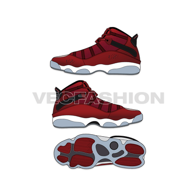 An illustrator fashion cad for Hi Top Sneakers Jordan 6 Rings. One of the best seller sneaker and still in demand. It is illustrated with multiple views and have all details added on it.