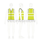 Hi-visibility safety vest flat sketch, croqui sketch