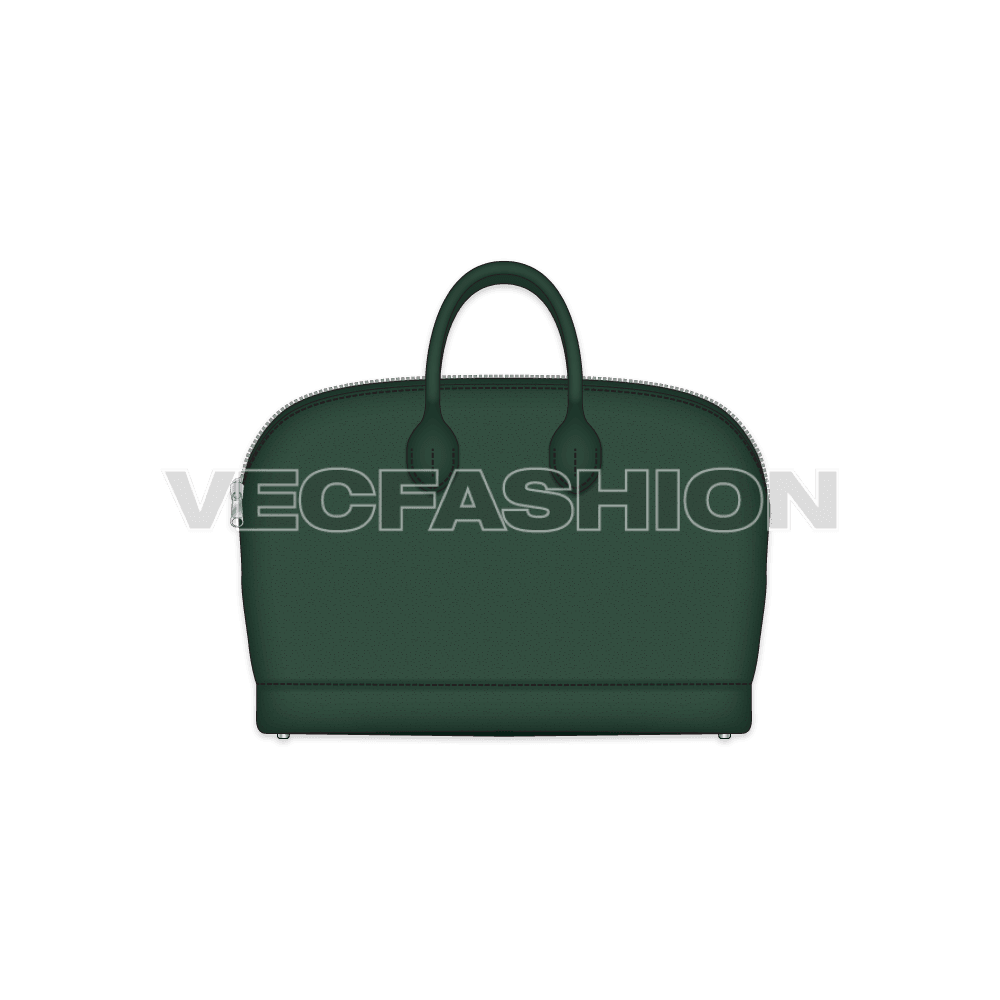 A detailed vector template for Iconic Leather Satchel Bag in dark green color. It is a classic shape and with slight textured repeat pattern on it.