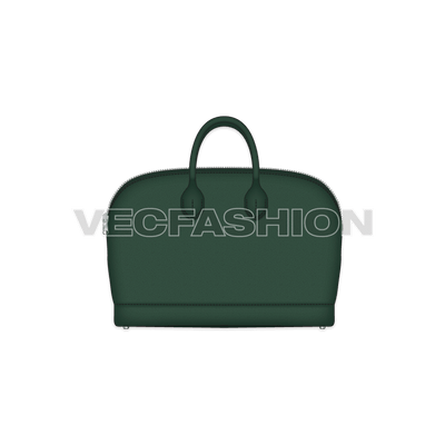A detailed vector template for Iconic Leather Satchel Bag in dark green color. It is a classic shape and with slight textured repeat pattern on it.