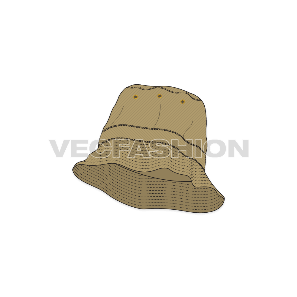 Khaki fisher hat flat sketch