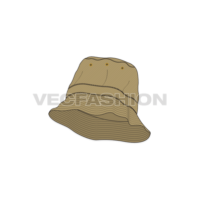 Khaki colored Fisher hat with a detailed vector illustration of Outer Brim, Stitching and Metal Eyelets.