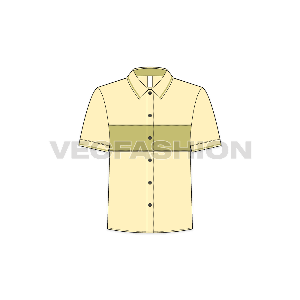 Kids boys button-down shirt flat sketch, front view