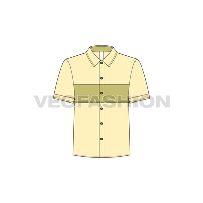 Kids boys button-down shirt flat sketch, front view