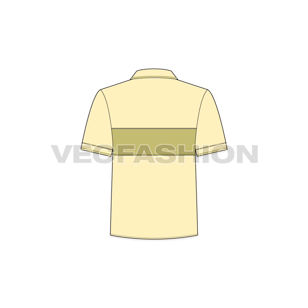 Kids boys button-down shirt flat sketch, back view