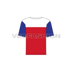 Kids boys color blocked t-shirt, three panel flat sketch, back view