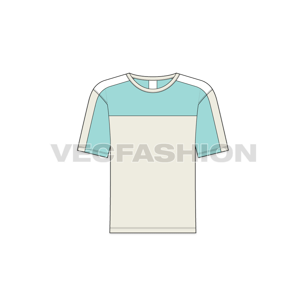 Kids boys color blocked t-shirt flat sketch, front view