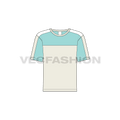 Kids boys color blocked t-shirt flat sketch, front view
