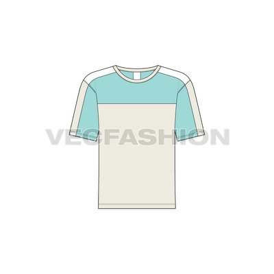 Kids boys color blocked t-shirt flat sketch, front view