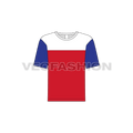 Kids boys color blocked t-shirt, three panel flat sketch, front view