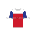 Kids boys color blocked t-shirt, three panel flat sketch, front view