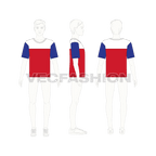 Kids boys color blocked t-shirt, three panel flat sketch, croqui sketch
