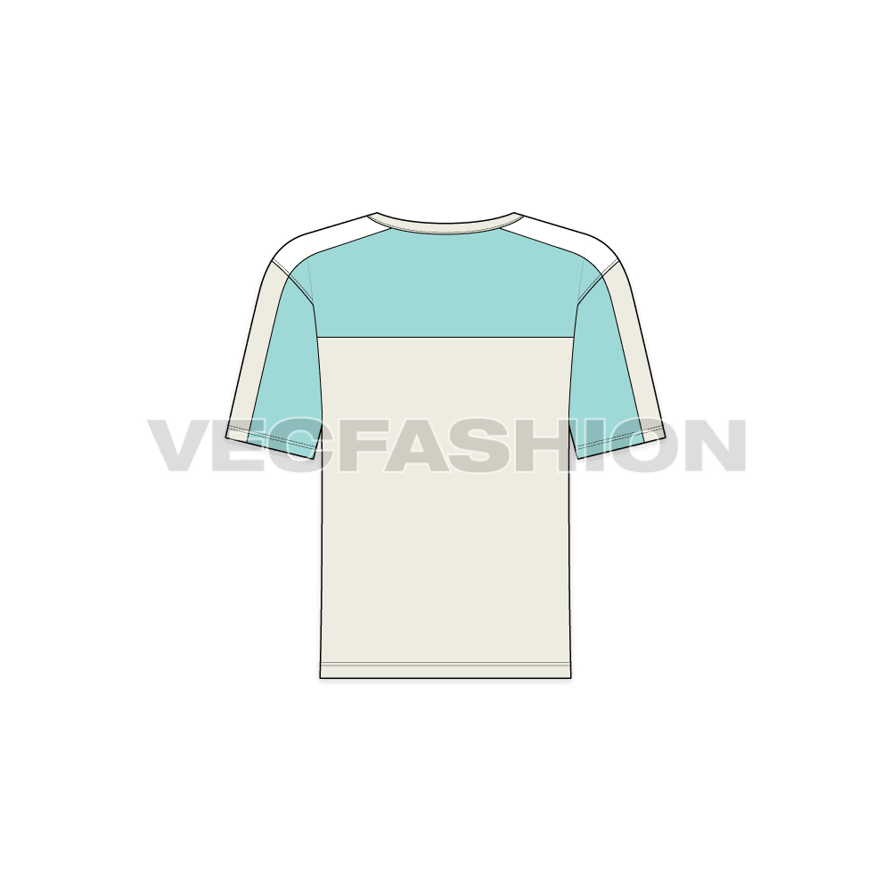 Kids boys color blocked t-shirt flat sketch, back view
