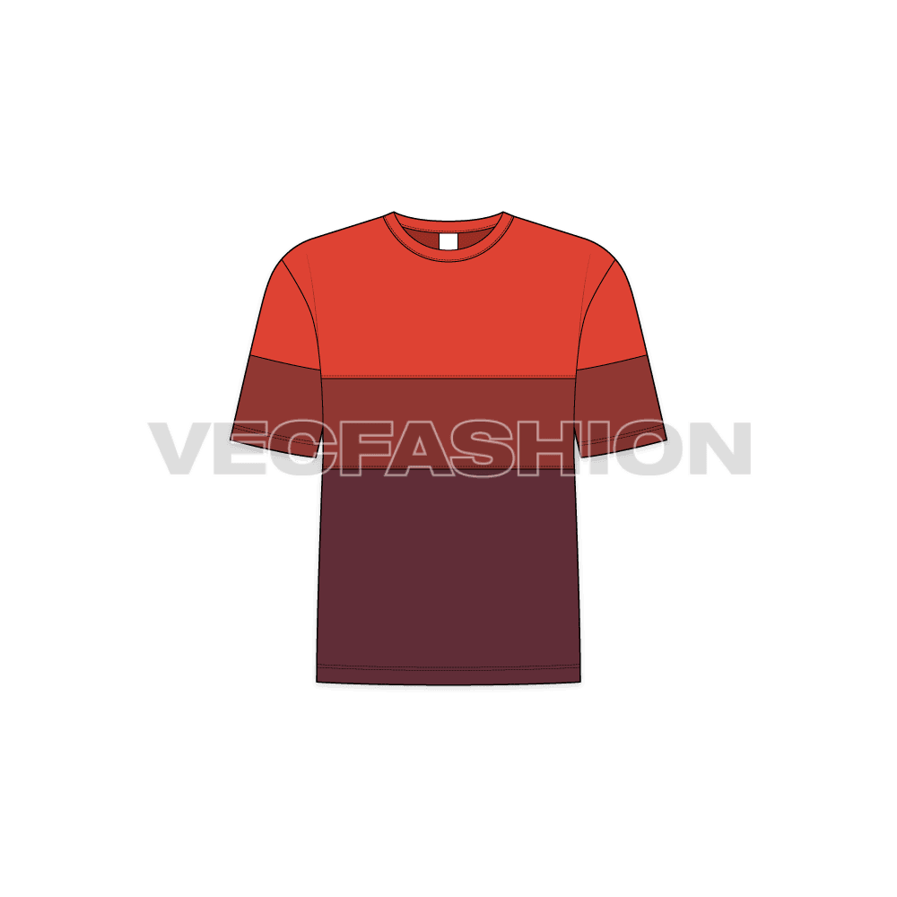 Kids boys crew neck tee flat sketch, croqui sketch