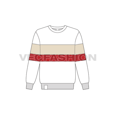 Kids boys crewneck sweater flat sketch, front view