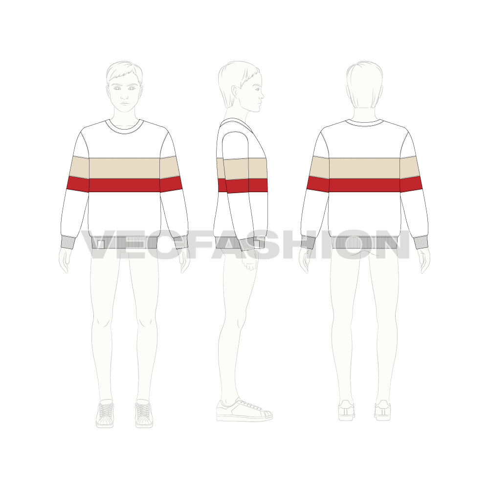Kids boys crewneck sweater flat sketch, croqui sketch