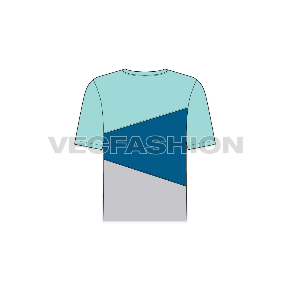 Kids boys cross panel tee flat sketch, back view