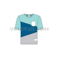 Kids boys cross panel tee flat sketch, front view