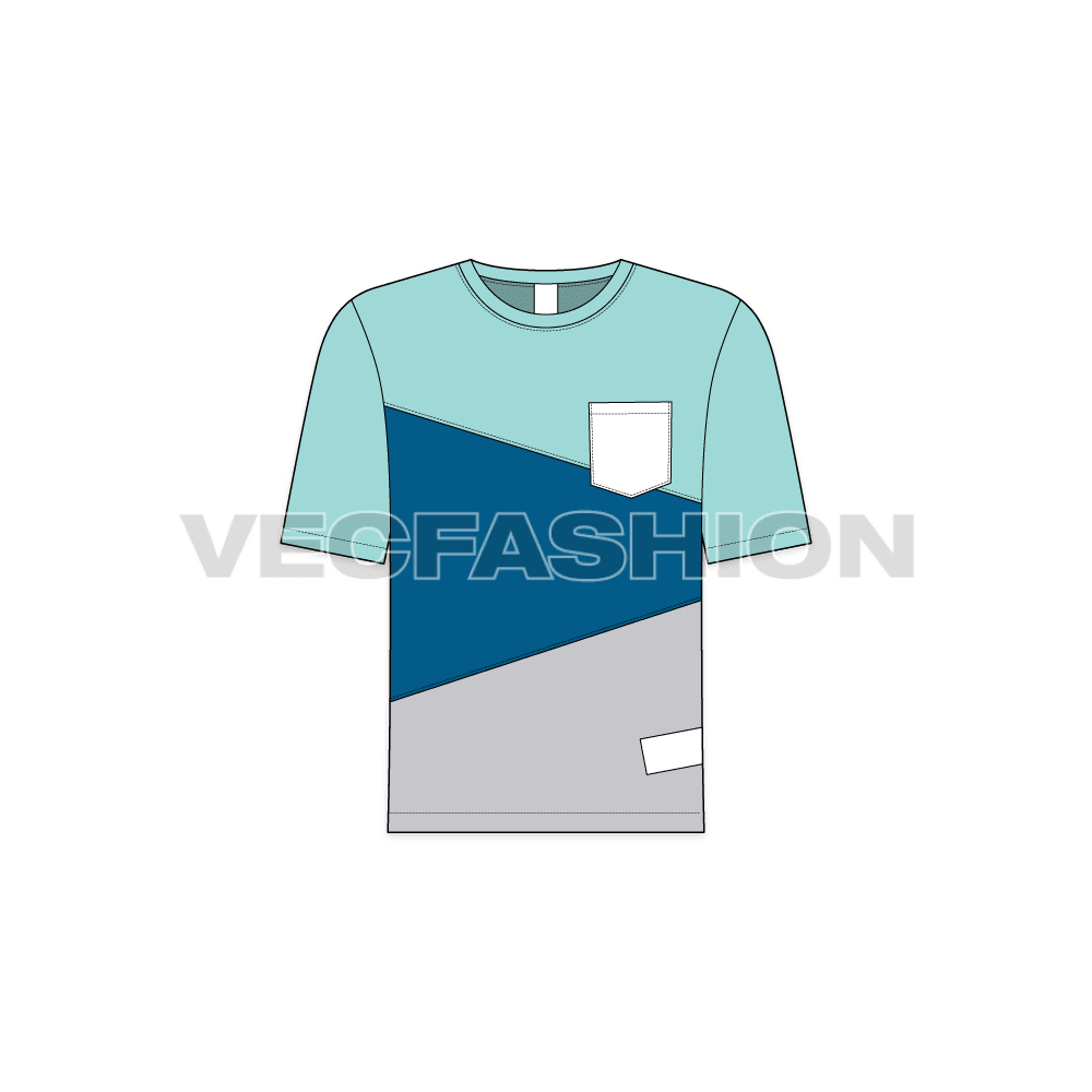 Kids boys cross panel tee flat sketch, front view