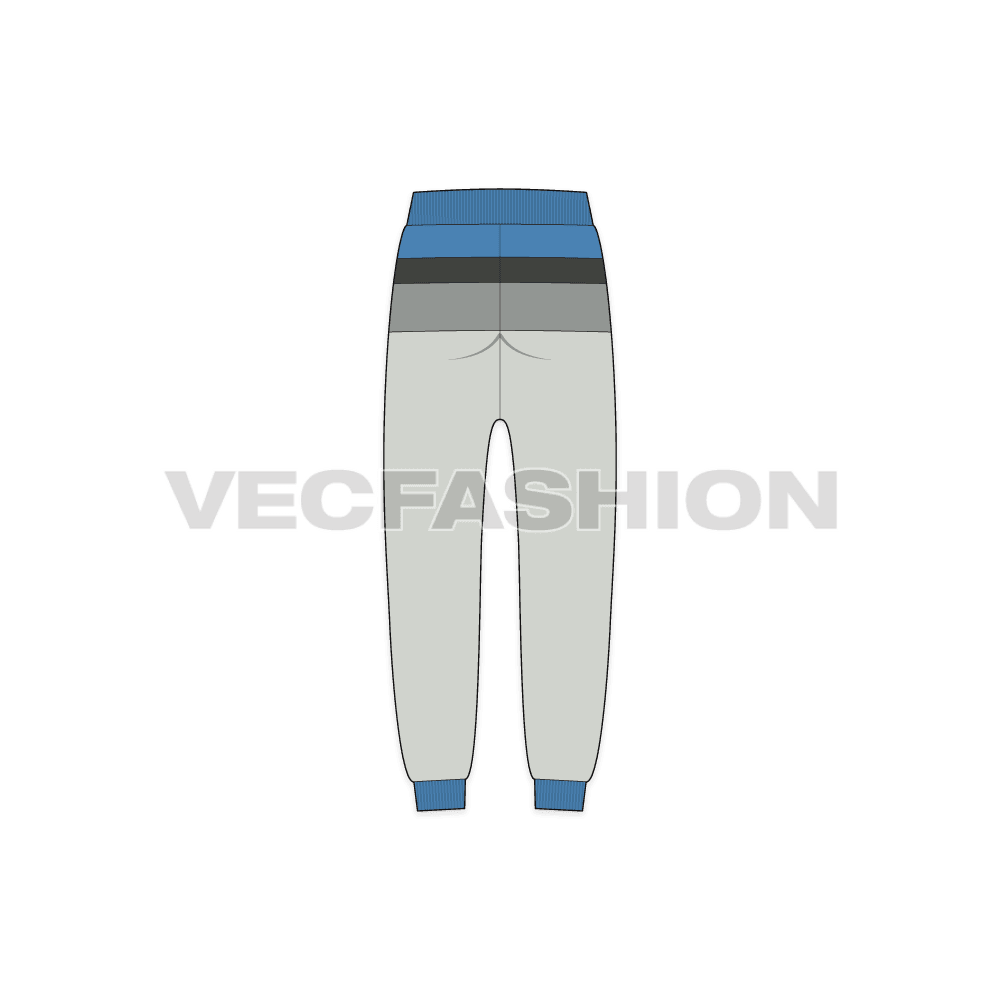 Kids boys joggers flat sketch, back view