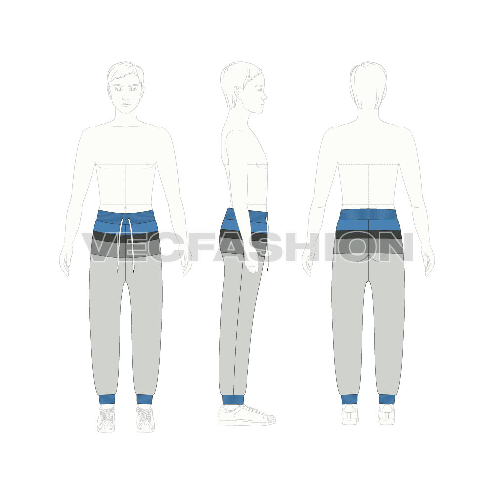 Kids boys joggers flat sketch, croqui sketch