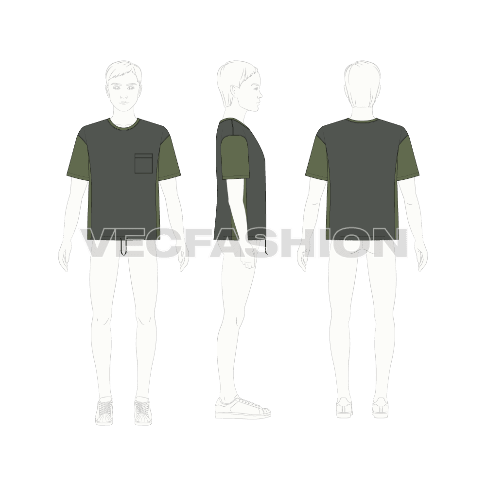 Kids boys lose fit tee flat sketch, croqui sketch