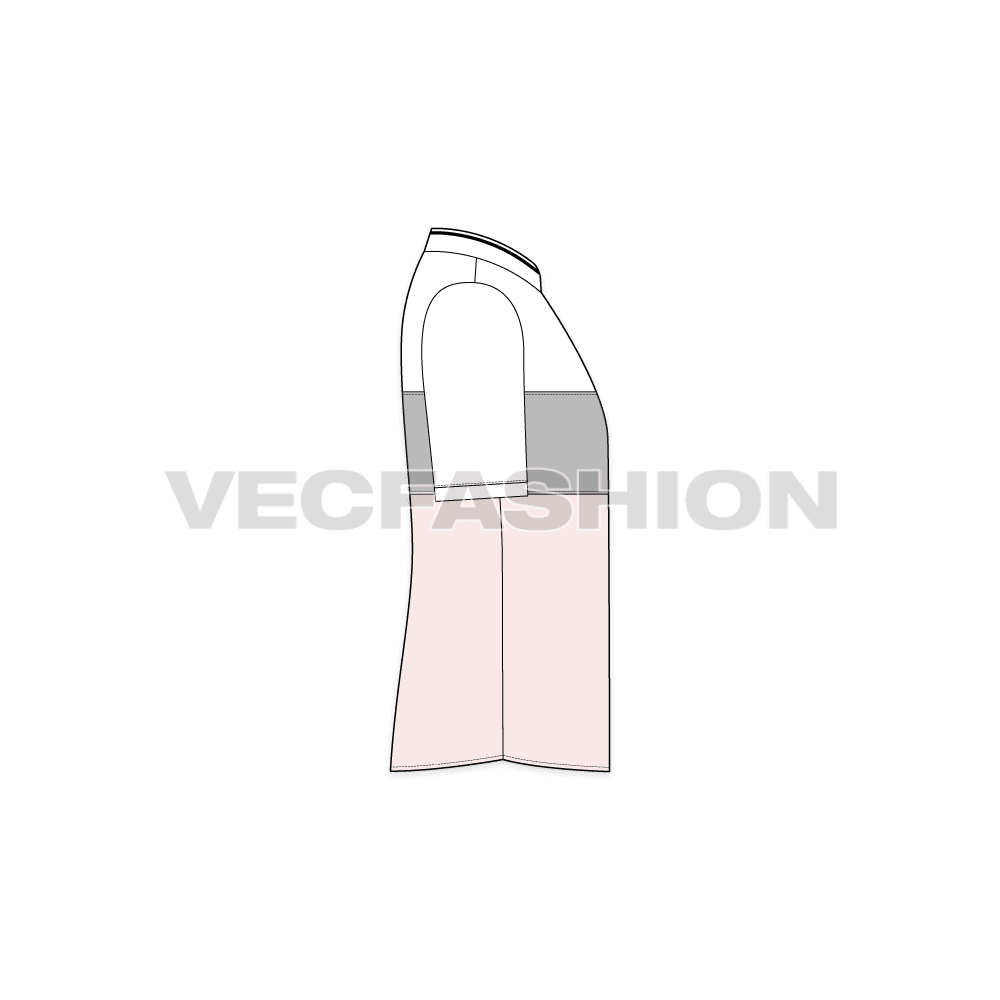 Kids boys mandarin collar shirt flat sketch, side view