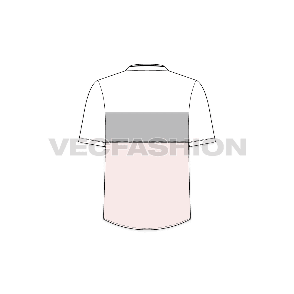 Kids boys mandarin collar shirt flat sketch, back view