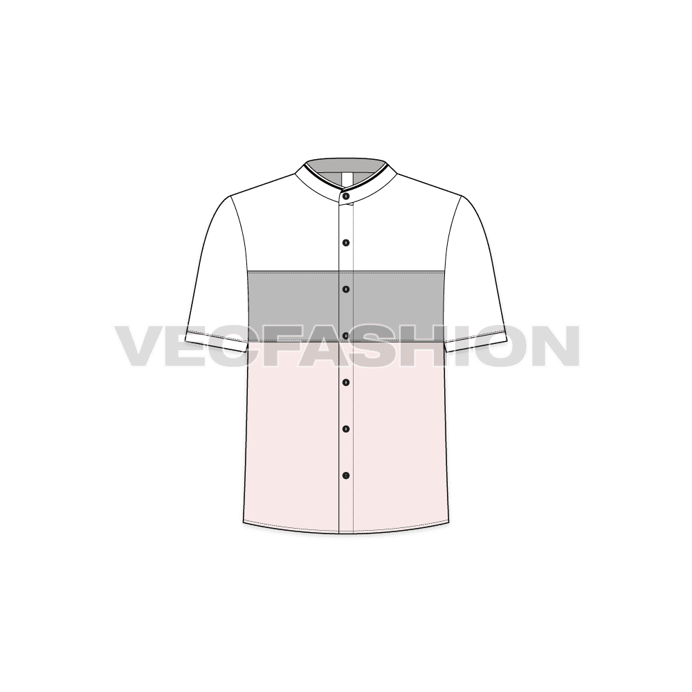 Kids boys mandarin collar shirt flat sketch, front view