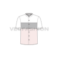 Kids boys mandarin collar shirt flat sketch, front view