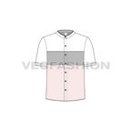 Kids boys mandarin collar shirt flat sketch, front view